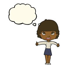cartoon happy girl with thought bubble N65