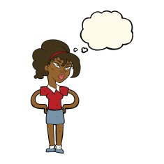 cartoon woman with hands on hips thought bubble N168