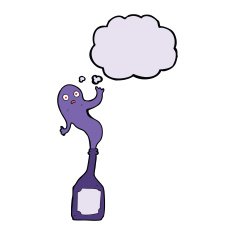 cartoon ghost in bottle with thought bubble N11