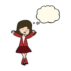 cartoon unhappy girl with thought bubble N16
