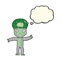 funny cartoon robot with thought bubble N35