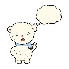 cartoon polar bear wearing scarf with thought bubble N7