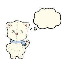 cartoon waving polar bear cub with thought bubble N34