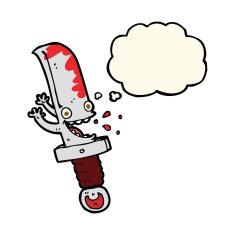 crazy knife cartoon character with thought bubble N6