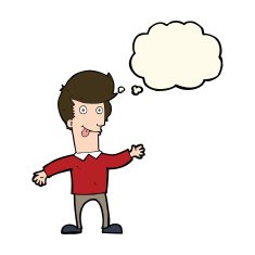 cartoon man sticking out tongue with thought bubble N21