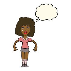 cartoon girl fight with thought bubble N7