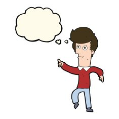 cartoon man pointing with thought bubble N133