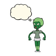 cartoon zombie monster woman with thought bubble N6