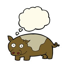 cartoon pig with thought bubble N13
