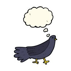 cartoon bird with thought bubble N199