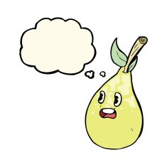 cartoon pear with thought bubble N7