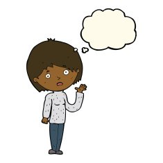 cartoon worried woman with thought bubble N59