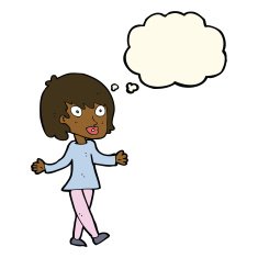 cartoon woman with open arms thought bubble N77