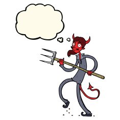 cartoon devil with pitchfork thought bubble N20