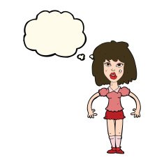 cartoon girl fight with thought bubble N8