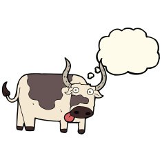 cartoon bull with thought bubble N19