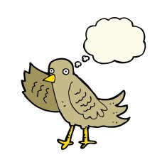 cartoon waving bird with thought bubble N16