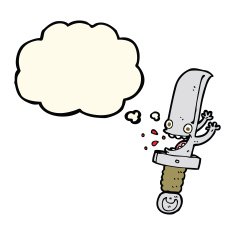 crazy knife cartoon character with thought bubble N7