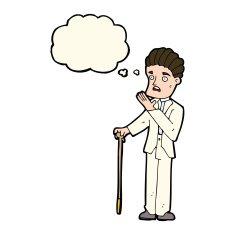 cartoon shocked gentleman with thought bubble N8