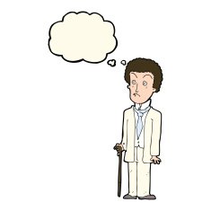 cartoon unhappy gentleman with thought bubble N8