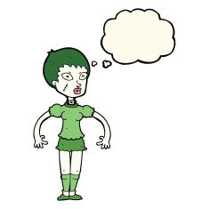 cartoon zombie monster woman with thought bubble N7