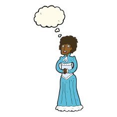 cartoon shocked victorian woman with thought bubble N7