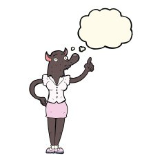 cartoon werewolf woman with idea thought bubble N4