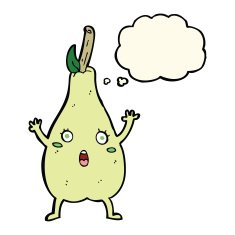 cartoon frightened pear with thought bubble N7