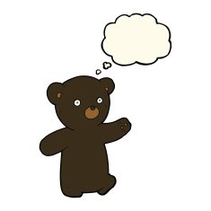 cartoon black bear cub with thought bubble N48