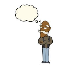 cartoon bored old man with thought bubble N12