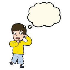 cartoon frightened boy with thought bubble N14