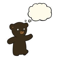 cartoon black bear cub with thought bubble N50