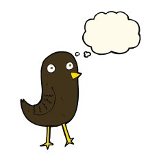 funny cartoon bird with thought bubble N95