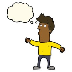 cartoon surprised man with thought bubble N86