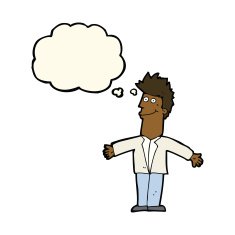 cartoon happy man with thought bubble N342