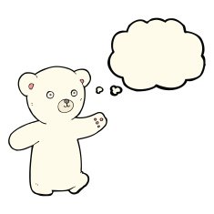 cartoon polar bear cub with thought bubble N59
