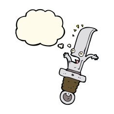 cartoon frightened knife with thought bubble N8