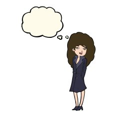 cartoon female spy with thought bubble N24