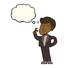 cartoon cool guy snapping fingers with thought bubble N7