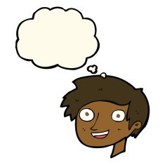 cartoon happy boy face with thought bubble N34