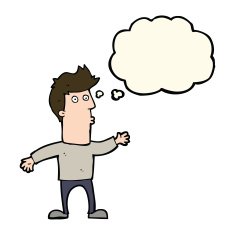cartoon surprised man with thought bubble N91