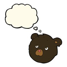cartoon black bear face with thought bubble N23