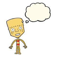 cartoon robot with thought bubble N115