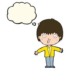 cartoon amazed boy with thought bubble N16