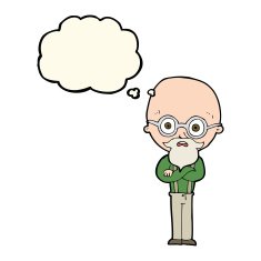 cartoon annoyed old man with thought bubble N49