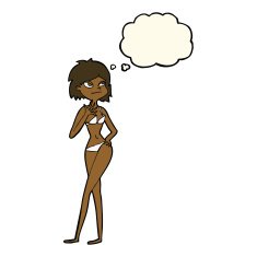 cartoon woman in bikini with thought bubble N43
