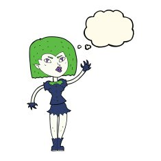 cartoon pretty vampire girl with thought bubble N22