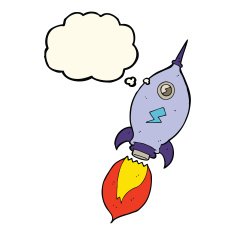 cartoon spaceship with thought bubble N19