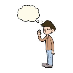 cartoon arrogant boy with thought bubble N8