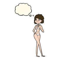 cartoon woman in bikini with thought bubble N44